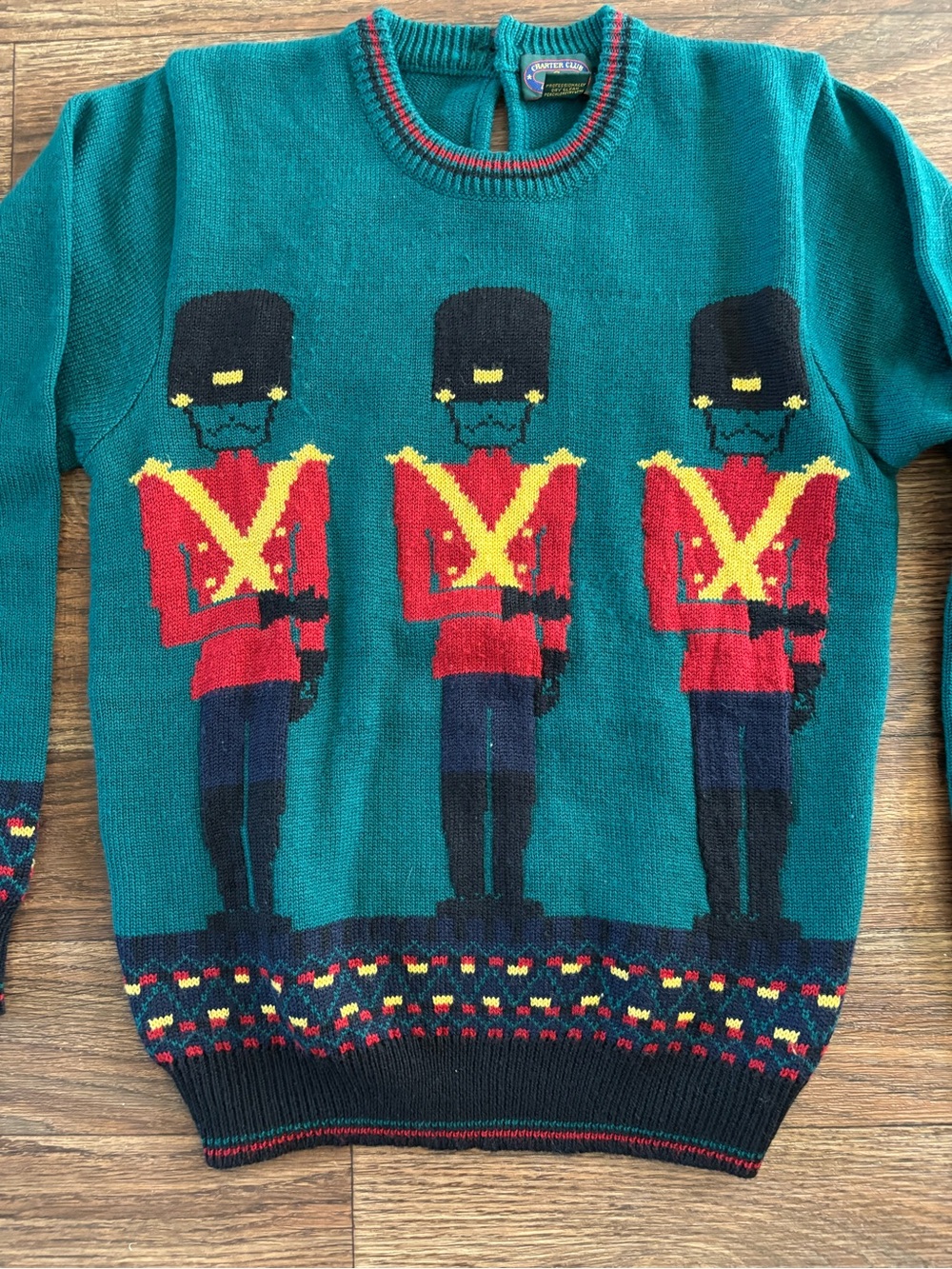 VTG Charter Club Jane Justin Toy Soldier Wool Blend Knit Sweater Green Keyhole S - Picture 6 of 16